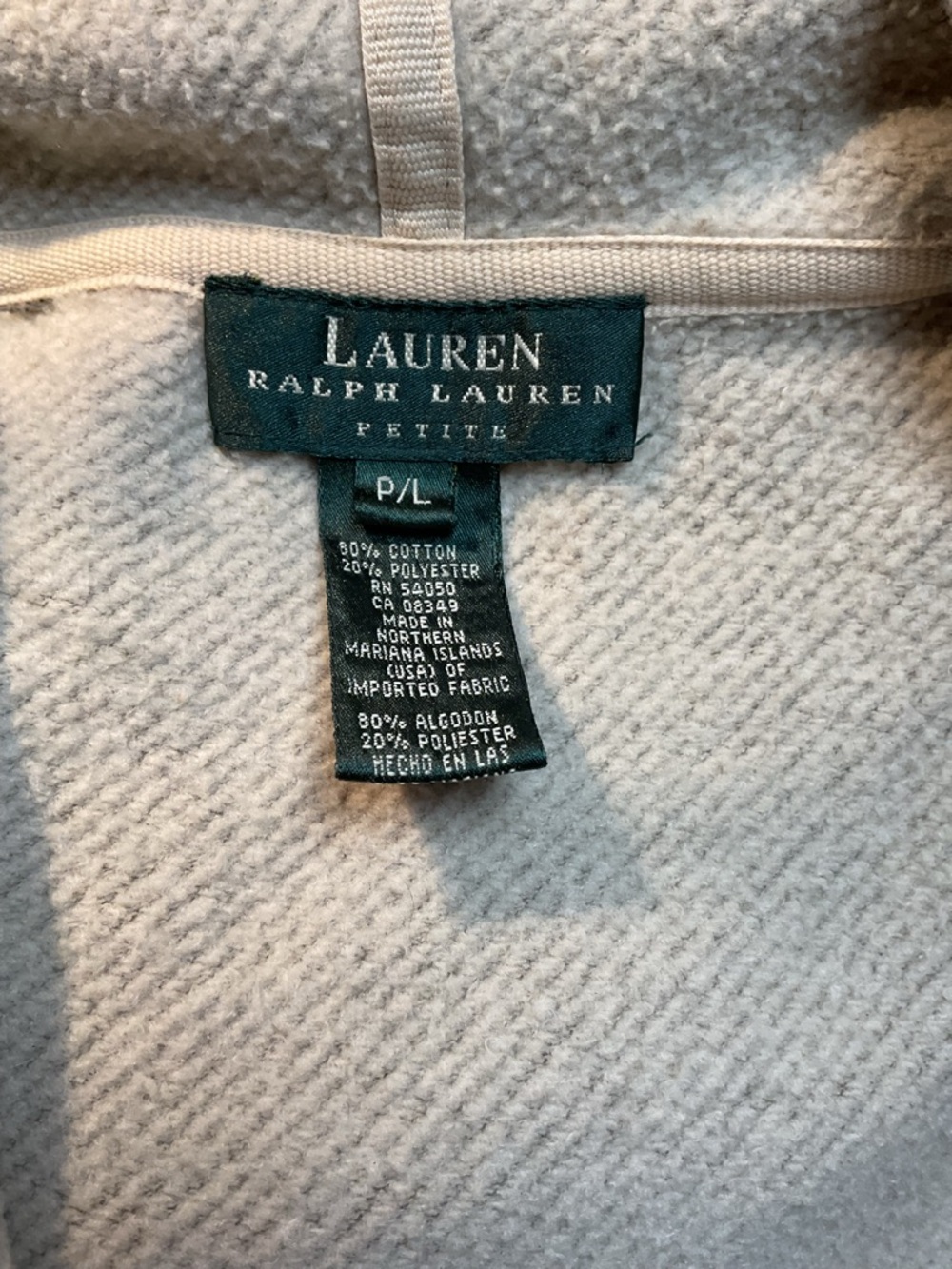 Lauren Ralph Lauren Petite Large Gray Zip Up Hoodie Sweatshirt Cotton Blend - Picture 6 of 6